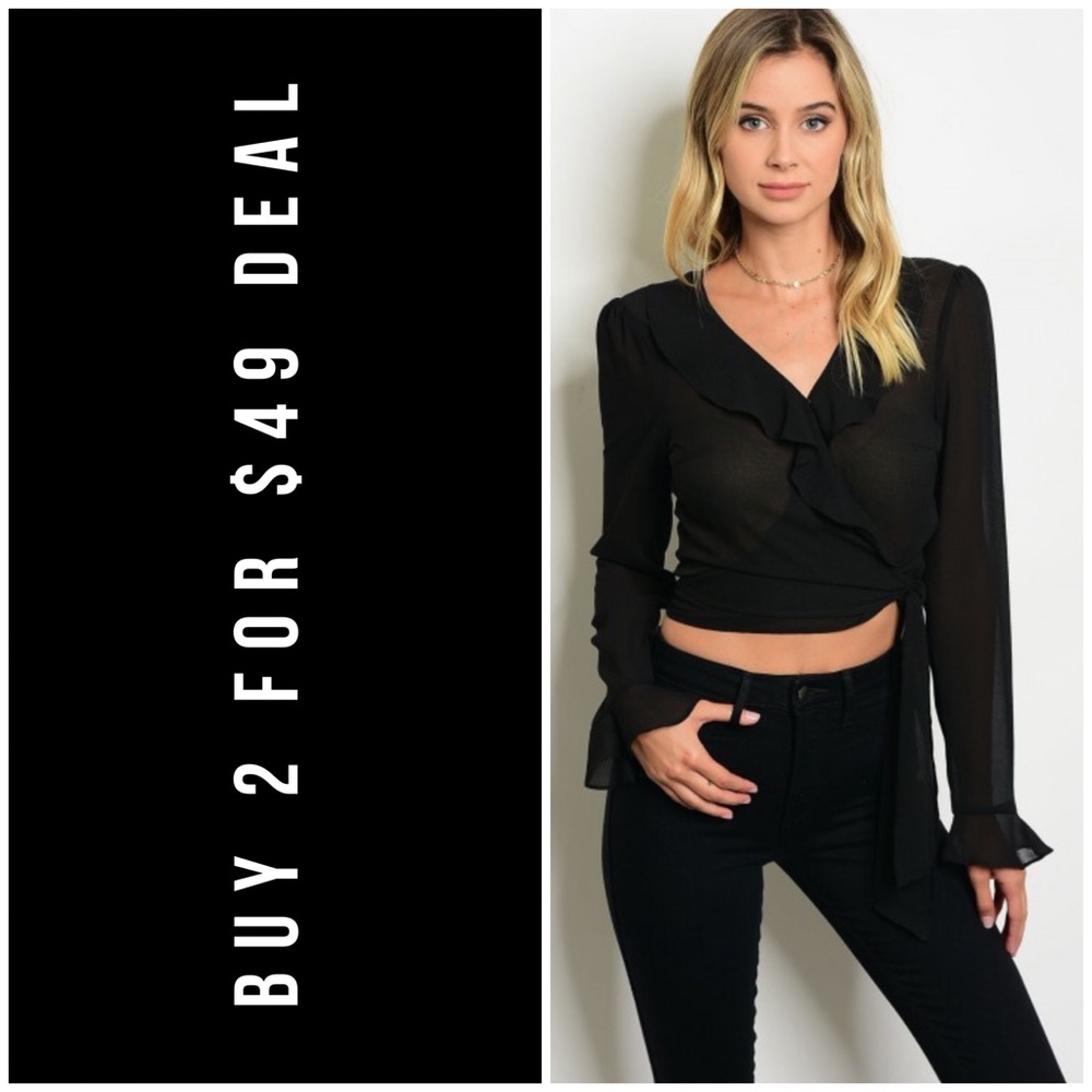 LAST1️⃣//BLACK RUFFLE CROPPED TOP